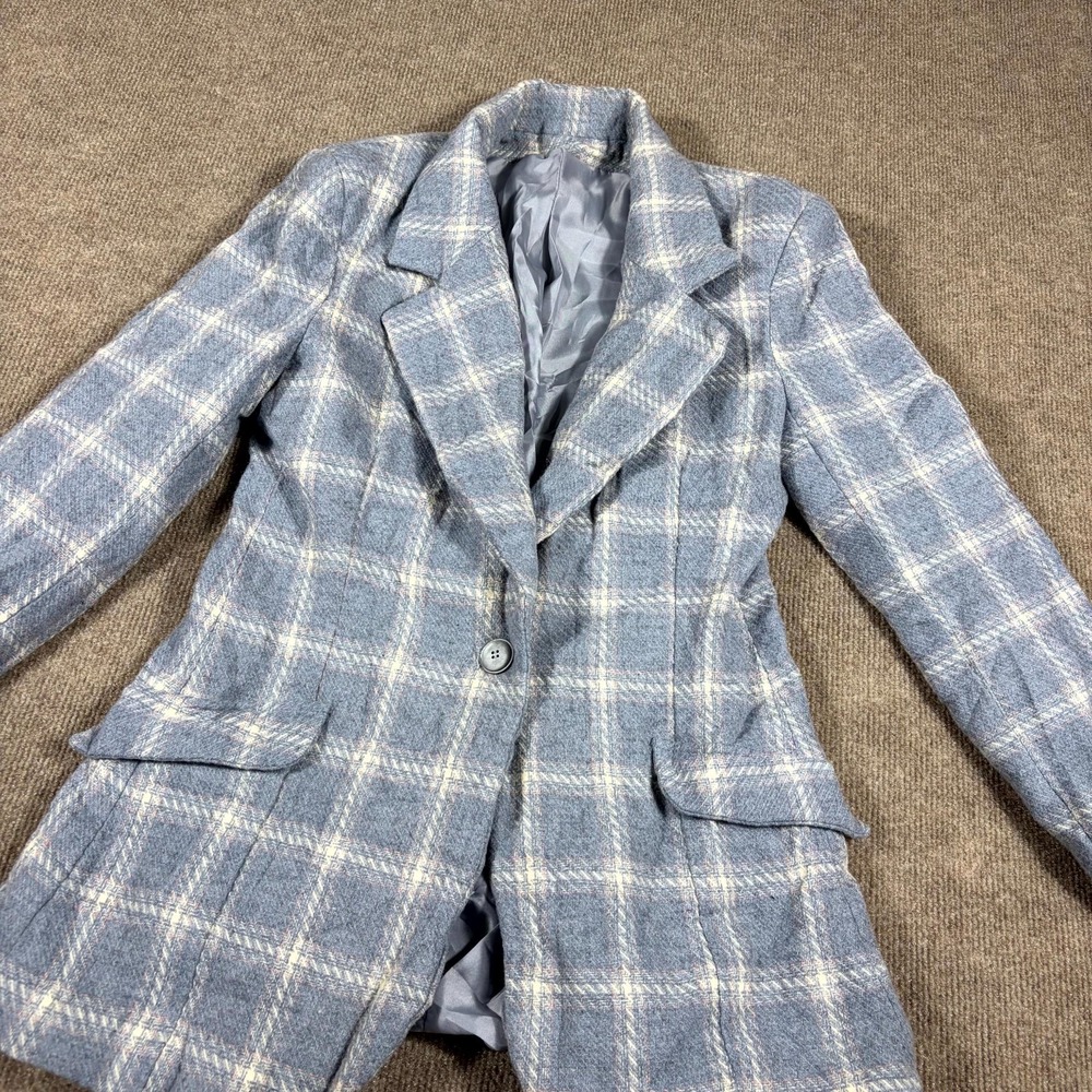 Vintage Pendleton Blazer Womens Size S Blue Plaid Virgin Wool Notch Lapel Formal